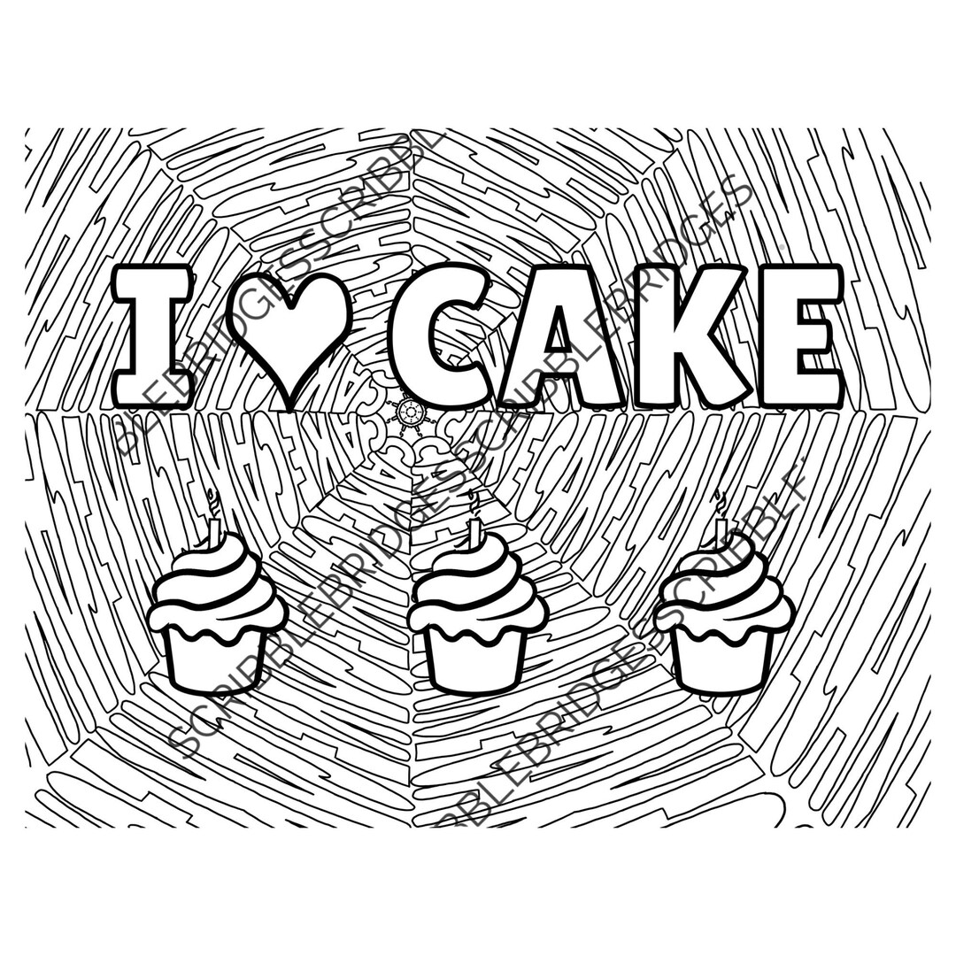 I Love Cake Coloring Page (pdf & Png) - Etsy