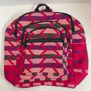 Pink Backpack with African-Inspired Pattern and 4 Pockets