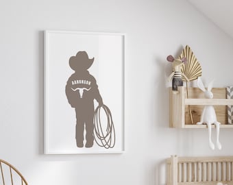 Personalized name sign for nursery, cowboy themed nursery, western nursery decor, western poster, brown cowboy poster