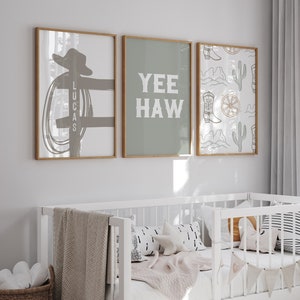 Personalized set of three prints for cowboy nursery, western nursery decor, name sign for nursery boy western poster, sage green nursery