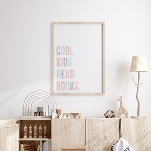 Cool kids read books, pastel reading nook decor for toddler, reading corner sign for kids room, minimalist library sign for kids book nook