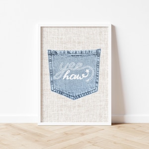 Blue YEE HAW cowboy nursery print, cowboy baby shower, western nursery sign, cowboy decor