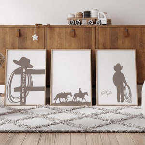 Personalized set of three prints for cowboy nursery, western nursery decor, name sign for nursery boy western poster