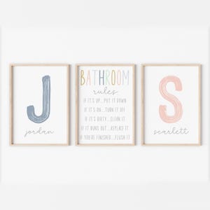 Letrero personalizado para baño de niños, reglas de baño, decoración de pared para baño de niños, arte para baño de hermanos