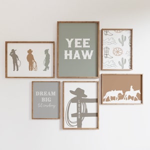 Western gallery wall art for boy, personalized cowboy nursery, western nursery decor, sage green nursery, western poster, horse art