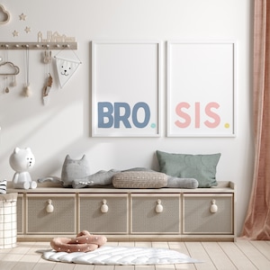 Sibling wall art, brother and sister wall art, shared room wall decor, blue and pink wall art for kids, sibling wall art, bro and sis