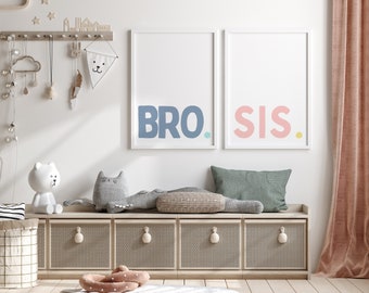 Sibling wall art, brother and sister wall art, shared room wall decor, blue and pink wall art for kids, sibling wall art, bro and sis