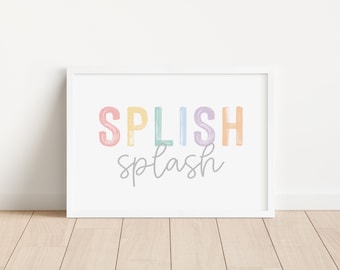 kids bathroom sign for kids bath, kids bathroom wall decor, splish splash bathroom sign, kids bathroom wall art, rainbow bathroom