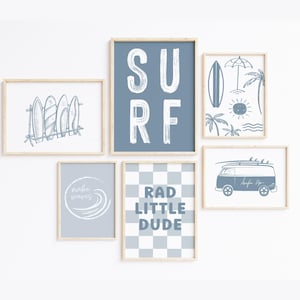 Blaue Surferposter fürs Kinderzimmer, kleine blaue Poster für Jungen, Kunst für Jungen, Kunst für Jungen, Kunstposter fürs Babyzimmer