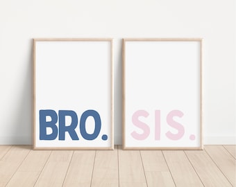 Sibling wall art, brother and sister wall art, shared room wall decor, blue and pink wall art for kids, sibling wall art, bro and sis