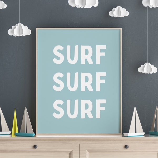 Aqua surf nursery sign, surf wall art,  teal beachy room decor, surf print for nursery, surf poster for kids room