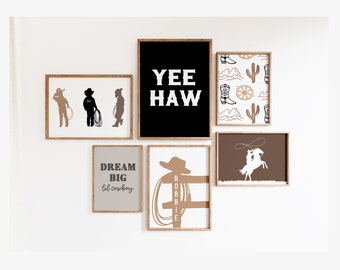 Personalized western gallery wall art for boy cowboy nursery, western nursery decor, name sign for nursery boy western poster, horse art