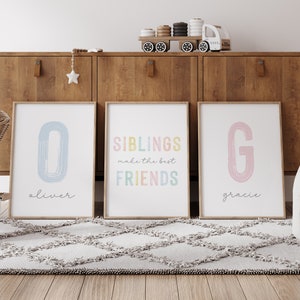 Personalized sibling wall art, brother and sister, rainbow art, custom sibling poster, siblings make the best friends