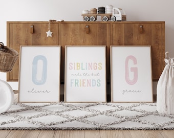 Personalized sibling wall art, brother and sister, rainbow art, custom sibling poster, siblings make the best friends