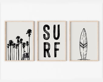 Beachy wall art - surf poster - set of three prints - surf nursery - surfboard decor -