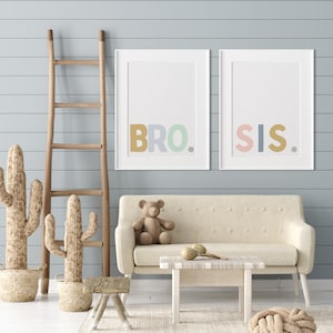 Sibling wall art, brother and sister wall art, shared room wall decor, tan and pink wall art for kids, sibling wall art, bro and sis