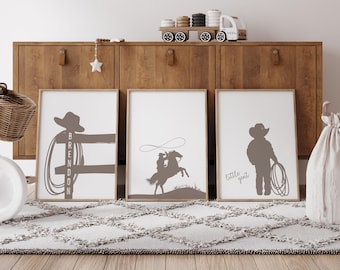 Personalized set of three prints for cowboy nursery, western nursery decor, name sign for nursery boy western poster