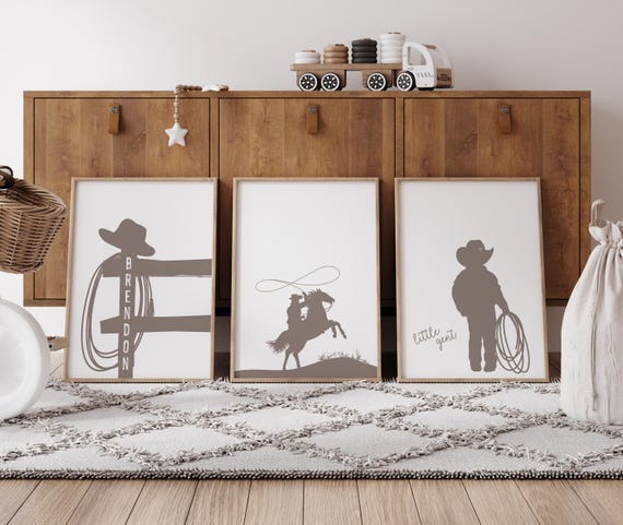 Personalized set of three prints for cowboy nursery, western nursery decor, name sign for nursery boy western poster