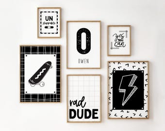 Skateboard Nursery Prints: Personalized Name, Rad Dude Art (Digital Download)