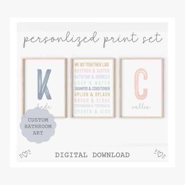 personalized kids bathroom sign for kids bath, kids bathroom wall decor, kids shared bathroom customized, sibling bathroom art