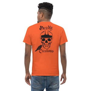 Unleash Bold Style with our High-Visibility Work Shirt | Skull with Hardhat Design | &#39;Deadly Creations&#39; in Gothic Font | Crow Accent