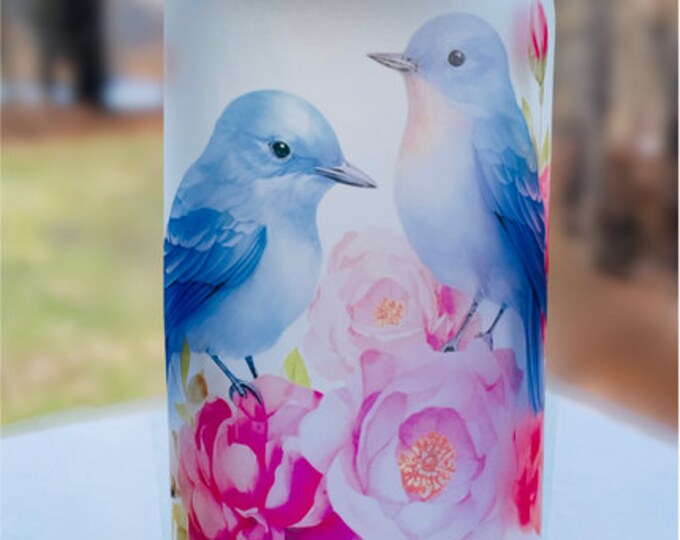 Blue Bird Frosted Glass Cup