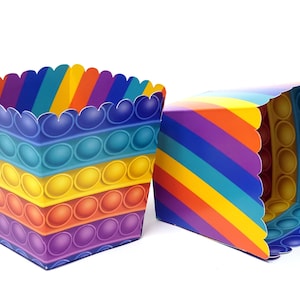 Fidget Popper Favor Snack Boxes for Let&#39;s Get Popping party supplies, Colorful Birthday, Gender Reveals. Set of 12 Reversible Pop-It boxes