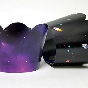 Space Party Cupcake Wrappers: Astronaut & Galaxy Reversible Design - Set of 24
