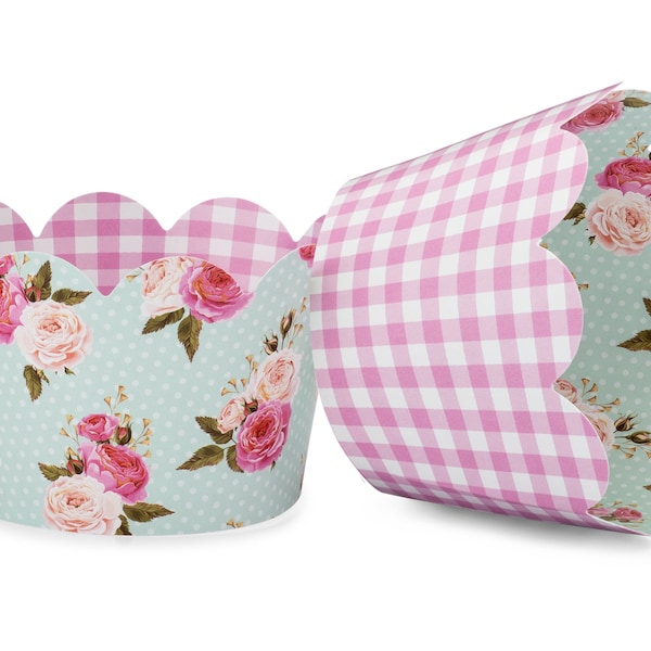 Shabby Chic Floral Cupcake Wrappers for Girls Birthday Parties, Boho Parties, English Tea Party Baby or Bridal Showers and Weddings.