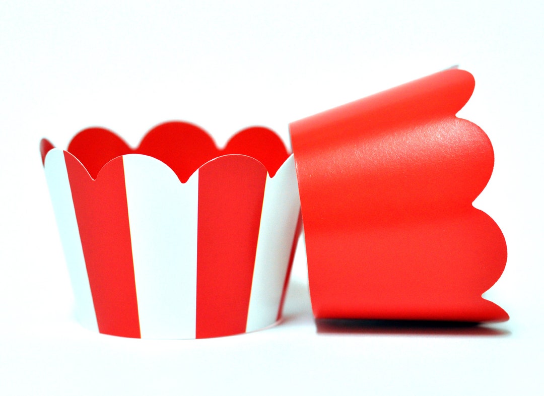 Red and White Stripe Cupcake Wrappers for Kids Birthday Parties, Baby
