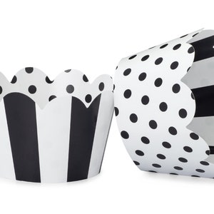 Black and White Cupcake Wrappers for Weddings, Graduations, Kids and Adult Birthday Parties, Baby Showers. Set of 24 Reversible Wraps