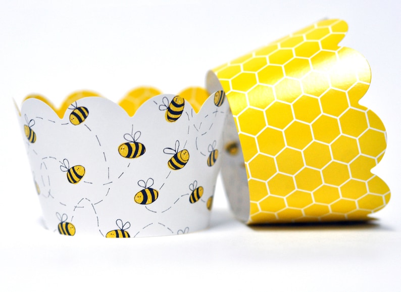 Honey Bee Cupcake Wrappers for Gender Reveal Birthday Parties Bridal Showers Baby Showers or Backyard Summer gatherings