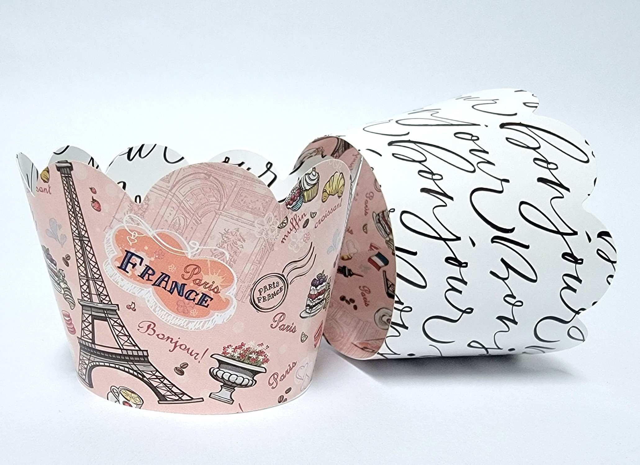 Paris Party Cupcake Wrappers for Parisian party supplies Birthday parties Travel party France themed event Bonjour events Set