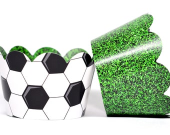 Soccer Cupcake Wrappers for Sports Party Supplies, Birthdays, Kick It Up Parties, Goal Getter, Futbol Goaaaaal. Set of 24