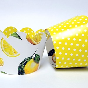 Lemon themed Cupcake Wrappers for Main Squeeze party supplies, So Fresh parties, Sweet One, Gender Reveals. Set of 24