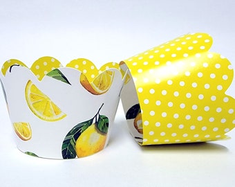 Lemon themed Cupcake Wrappers for Main Squeeze party supplies, So Fresh parties, Sweet One, Gender Reveals. Set of 24