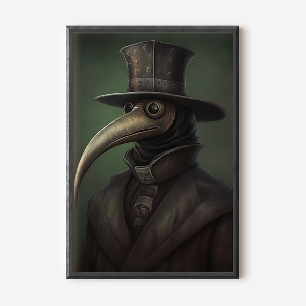 Plague Doctor Oil Painting Art Print Digital Print Instant Download Halloween Steampunk Goth Art Bubonic Plague Punk Plague Dr Plague Mask