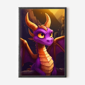 Cute Purple Dragon Art Print Digital Print Instant Download High Resolution Digital Download