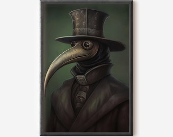 Pest Doktor Ölgemälde Art Print Halloween Steampunk Goth Art Beulenpest Punk Pest Dr Pest Maske