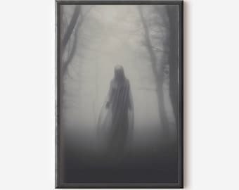Un fantôme dans le brouillard impression d’Art impression numérique Téléchargement instantané travail d’Art gothique Spooky Art Tenture murale Halloween Decor Eerie Art Home Decor