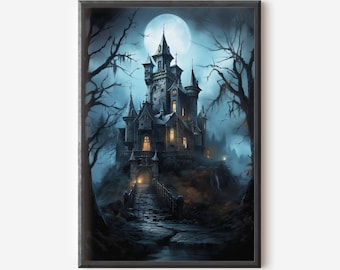 Haunted Castle Moody Neon Sunset 8x12 Art Print - Etsy