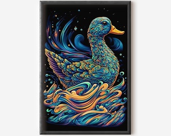 Psychedelic Duck Art Print Trippy Wall Art Psychedelic Art Home Decor