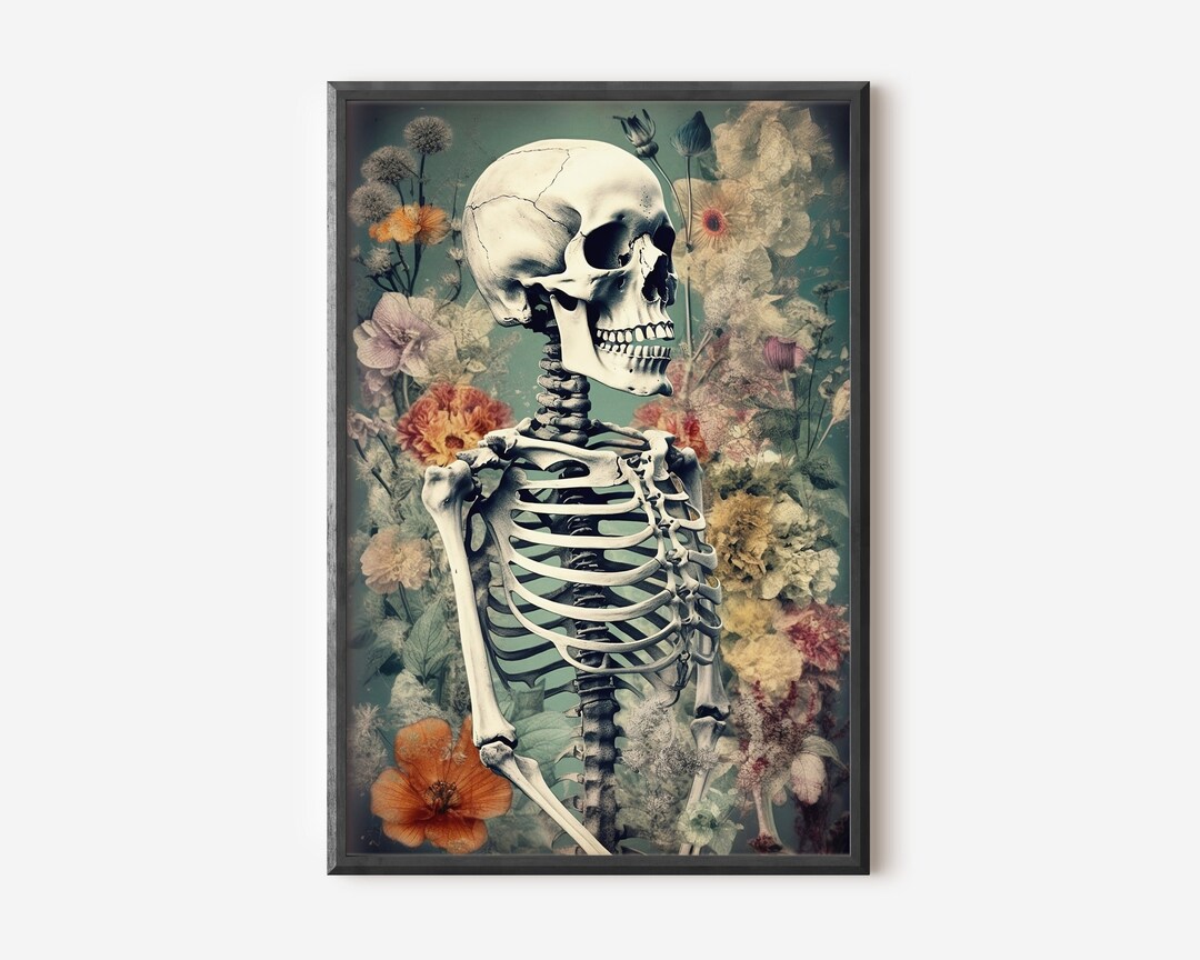 Squeleton Portrait Skeleton Bloom Art Print Botanical Skeleton Home Decor Flowers Art ...