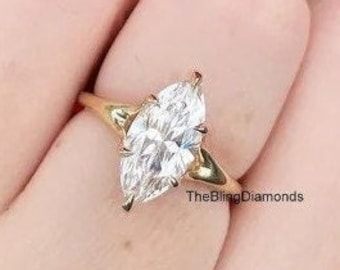 Solitär-Marquise-Moissanit-Ring, einfacher Ehering mit geteiltem Schaft, Ring mit sechs Krappenfassungen, Ring aus 14-Karat-Massivgold, 10 x 5 mm Marquise-Diamant