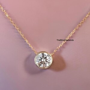 Solitaire Bezel Setting Diamond Necklace, 2.75 CT Round Cut Moissanite Bridesmaid Pendant Necklace, 18K Yellow Gold Necklace, Birthday Gift