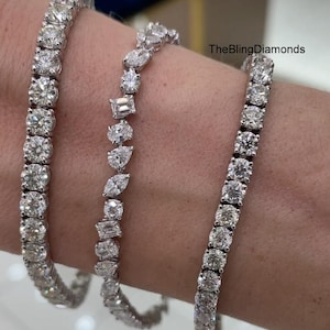 Round Brilliant Cut Moissanite Tennis Bracelet, Alternative Multi Shape Diamond Wedding Bracelet, 10K White Gold Bracelet, Women&#39;s Bracelet