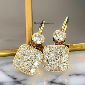 Dangle Ear Drop Earrings, 0.25 CT Round Cut Moissanite Diamond Wedding Earrings, Women Earrings, Bezel Set Diamond Earrings, 18K Yellow Gold