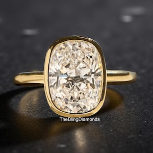 Stunning Bezel Set 11x9 mm Elongated Cushion Cut Moissanite Ring, Solitaire Diamond Proposal Ring, 10K Yellow Gold Ring, Engagement Ring