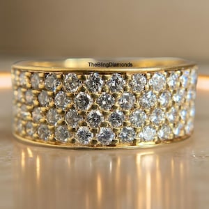 2 MM Rundschliff-Diamant-Verlobungsring, 14K Gelbgold-Mattes Band, Band für die Verlobung, Micro Pave Set Diamant, 14K Gelbgold Band