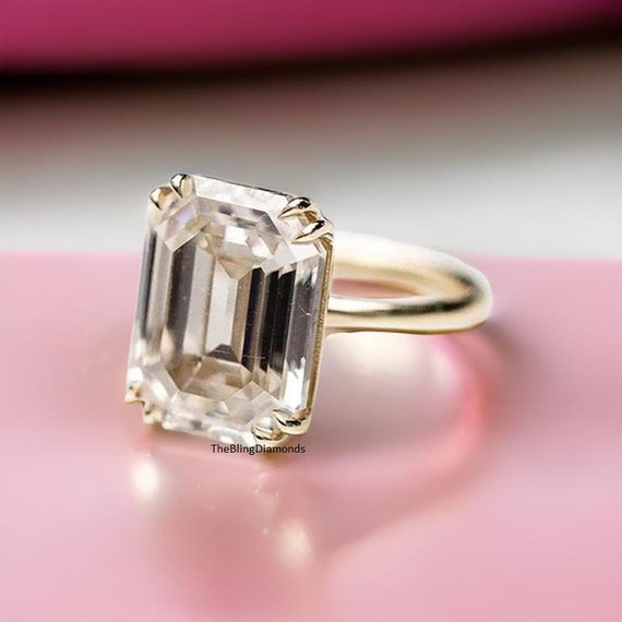 Moissanite Engagement Ring, CT Emerald Cut Colorless